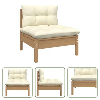 Produktbild von The Living Store Garten-Mittelsofa mit Kissen in Honigbraun Massivholz Kiefer