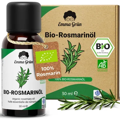 Produktbild von Emma Grün® Bio Rosmarinöl hochdosiert 30ml – 100% Naturrein – Ätherisches Rosmarinöl Haaröl aus Griechenland