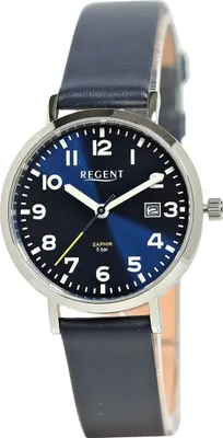 Produktbild von Regent Leder Damen Uhr Armbanduhr Quarz dunkelblau Lederarmband D2UR2114077
