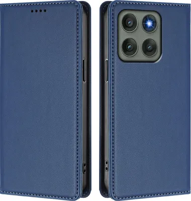 Image de Étui en cuir pour Motorola Edge 60 Pro, étui à rabat magnétique en cuirPolyuréthaneavec support, bleu foncé