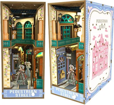 Zdjęcie produktu dla Habarri | DIY Book Nook - Wiktoriańska Ulica - Puzzle 3D - Zestaw Miniaturowego Domu z Meblami i Oświetleniem LED - Do Dekoracji Półki - Prezent
