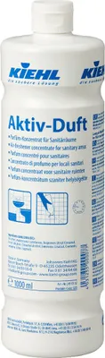 A white plastic bottle of Kiehl Aktiv-Duft, a concentrated air freshener for sanitary rooms.