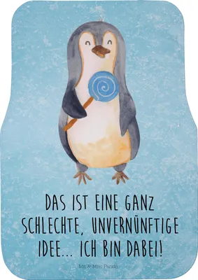 Produktbild von Mr. & Mrs. Panda Auto-Fußmatte Pinguin Lolli - Eisblau - Geschenk, Süßigkeiten, Fußmatte Auto, Automatte, Spruch, Rebell, Unvernünftig, Teppich, Fürs