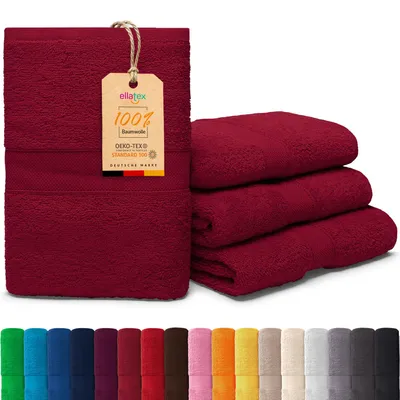 Produktbild von EllaTex PARIS 4er Set Handtücher 50x100 cm – 100% Baumwolle, 500 g/m² Frottier, Vorteilspack, in Farbe: Weinrot