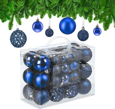 Immagine prodotto di Set da 50 palline di Natale Relaxdays, palline scintillanti, opache e lucide per l'albero di Natale, in plastica, ∅ 3, 4 e 6 cm, blu