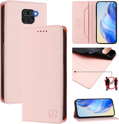 Produktbild von Lederhülle für Xiaomi Redmi Note 9 Hülle Flip Brieftasche Kartenfächern Ständer Schutzhülle Pink