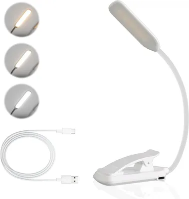 Image de Lampe de lecture LED - Lampe à pince - Lecture confortable pour les yeux - Intensité variable - Rechargeable par USB - Blanc