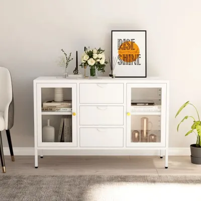 Produktbild von vidaXL Sideboard Weiß 105x35x70 cm Stahl und Hartglas