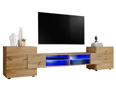 Obrázok produktu pre Extreme Furniture Bridge TV Skriňa | Skriňa Do Obývačky S 2 Sklenenými Policami A 2 Dverami Wotan Korpus & Čelá Wotan