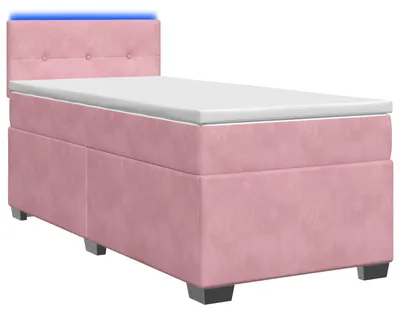 Image de Lit avec sommier tapissier, matelas et éclairage LED rose, dimensions 90 x 200 cm, revêtement en velours