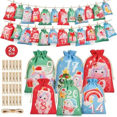 Produktbild von Adventskalender für Kinder – 24 wiederverwendbare, selbst gestaltbare Säckchen – Weihnachtsdekoration für einen zauberhaften Dezember