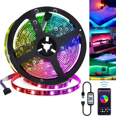 Produktbild von Smart Bluetooth LED Streifen RGB 60LEDs/m Wasserdichte USB Musik Sync Lichtband TV Hintergrund Beleuchtung Lichtleiste, 3m