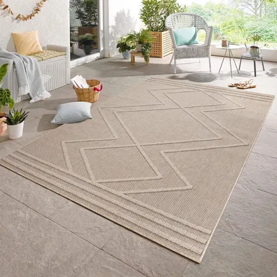Obrázek produktu pro Carpetsale24 V a venkovní koberec Skandinávský Boho styl Jednobarevný High-Low efekt odolný proti povětrnostním vlivům Obývací pokoj Balkon Terasa Kuchyňský koberec Velikost 240x340 cm