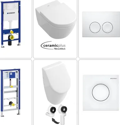Produktbild von Villeroy & Boch Subway Urinal mit Wand WC und Geberit Set in weiß