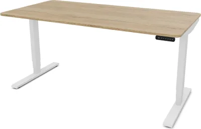 Produktbild von ASSMANN Elektrisch höhenverstellbarer Schreibtisch Y-Line Curved Eiche Natura Weiß, 160x70cm, Memoryfunktion, 2-fach-Motorik