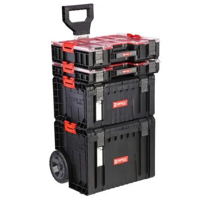 Obrázok produktu pre Set box na náradie MAX-Organizer s teleskopickou hliníkovou rukoväťou Kolesá Vystužené 4 boxy garážová dielňa PRO