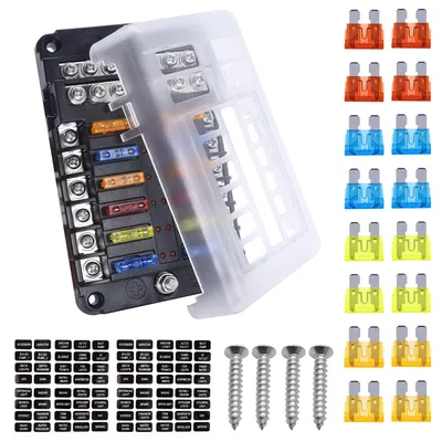 12-Wege-LED-Sicherungshalter mit 12 ATO-Sicherungen, 32 V, schwarz