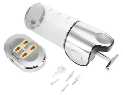 Obrázek produktu pro Nástěnný dávkovač tekutého mýdla o objemu 500 ml pro domácnost, koupelnu, sprchu, kuchyň, hotel, pumpa (průhledný)