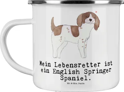 Produktbild von Mr. & Mrs. Panda Pott English Springer Spaniel Lebensretter - Weiß - Geschenk, Campingbecher, becher emaille, Tasse, Teetasse, wanderbecher