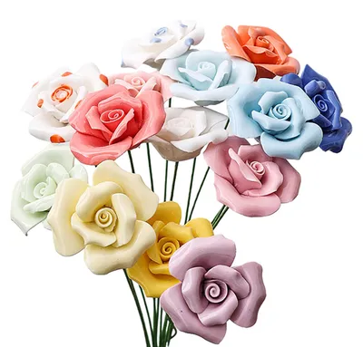 Produktbild von Handgefertigte, realistische, bunte Keramik-Simulationsblume mit Stiel, künstliche Blume zur DIY-Vasendekoration