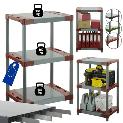 Produktbild von MODO24 Kunststoffregal, 3 Ablagen, 160kg/Boden, Schwerlast, Steckregal, Lagerregal, Plastikregal, Werkstatt, 98x50x46?cm, Rot, TYTAN