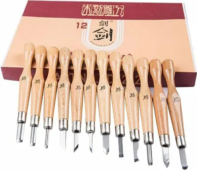Image de 12 pièces de couteaux professionnels pour le travail du bois Couteau pour sculpture sur bois Ciseau à main Set d'outils