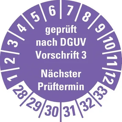 Produktbild von Dreifke® Prüfplakette Gepr.n. DGUV Vorschrift 3 28-33, violett, Schachbrettfo...