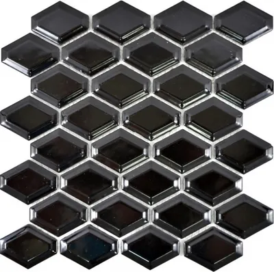 Produktbild von Mosaik Fliese Keramik Diamant Metro schwarz glänzend Fliesenspiegel Küche MOS13MD-0301_f | 10 Mosaikmatten