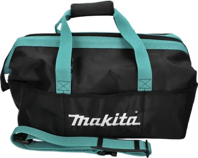 A black and teal Makita tool bag is shown against a white background.