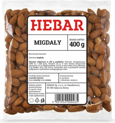 Obrázek produktu pro Mandle 400 G - Brainfood - Celá jádra - Bez přísad - Na pečení a vaření