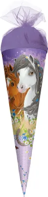 Produktbild von ROTH Geschenk-Schultüte klein Blumenpferde 50 cm rund Tüllverschluss Zuckertüte Schulanfang