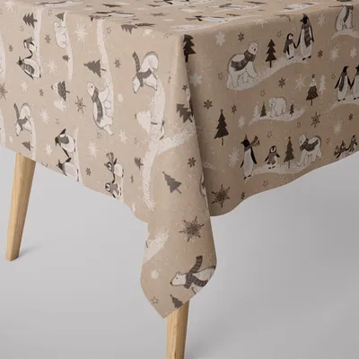 Produktbild von SCHÖNER LEBEN. Tischdecke Pinguine Eisbären natur grau weiß Größe 130x130cm