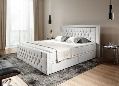 Produktbild von Moebelfest Boxspringbett 180x200 cm, Polsterbett mit 2 Schubladen, Taschenfederkernmatratze 7 Zonen und Topper sowie Kopf- und Fußteil (Dublin in Weiß)