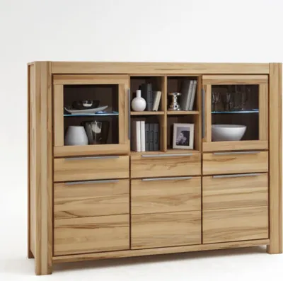 Produktbild von Highboard Nena Vitrine in Kernbuche Massiv geölt durchgehenden Lamellen Breite 175cm