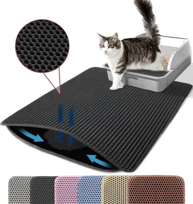 Produktbild von Katzenklo Matte, 60x45cm Gro?e Katzenstreu Matte, Doppelschichtiger Entwurf der Bienenwabe Matte, Wasserdicht und Langlebig, Katzentoilette Unterleger, Schwarz