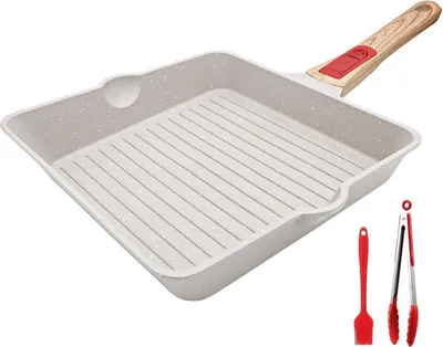 Obrázek produktu pro Grilovací pánev 24x24 cm Odnímatelná rukojeť Hliníková steaková pánev s nepřilnavým povrchem