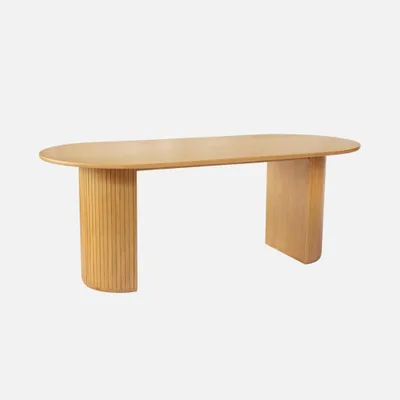 Produktbild von sweeek - Ovaler Esstisch 200 cm Heveaholz und Eichenfurnier für 6-8 Personen - Natur