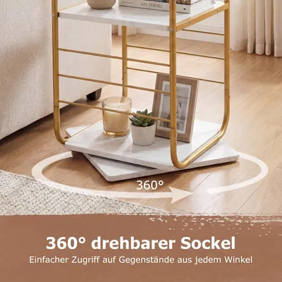 Obrázok produktu pre 4-úrovňová otočná knižnica s kovovým rámom, zlatá/biela