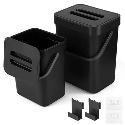 Immagine prodotto di Pattumiera da appendere - Bidone organico sospeso - 5 l e 3 l - Nero - Per cucina e bagno