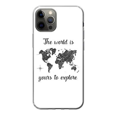 Produktbild von MuchoWow® Handyhülle Schutzhülle Hülle für iPhone 13 Pro Weltkarte - Schwarz - Sprichwörter Silikon Softcase Handy Hülle - Handy-Tasche