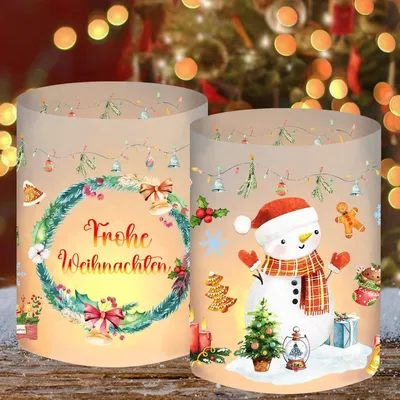 Produktbild von 12 Windlichter für Weihnachtsdeko – Tischdekoration für Innenräume, Schneemann Design, Perfekt für Teelichter/Kerzen für Weihnachtsfeiern