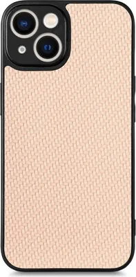 Productafbeelding van Telefoonkoffer met carbontextuur en lederen achterkant, geschikt voor iPhone 13 Pro Max (khaki)