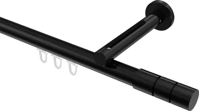 Produktbild von Interdeco Innenlaufstange / Gardinenstange mit Innenlauf Schwarz, Typ Siteno Elanto (Rillenzylinder), 20 mm Ø 1-läufig, 180 cm