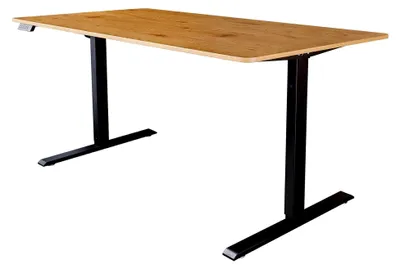 Produktbild von Höhenverstellbarer Schreibtisch aus Eiche - 160 cm - Natur - mit schwarzen Metallbeinen