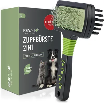 Obrázek produktu pro Kartáč na psí chlupy, 2 v 1, péřící kartáč pro dlouhosrsté psy, oboustranný, pro péči o srst