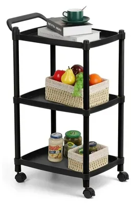 Küchenwagen mit 3 Ablagen, 46x33x74 cm, schwarz, Polypropylen
