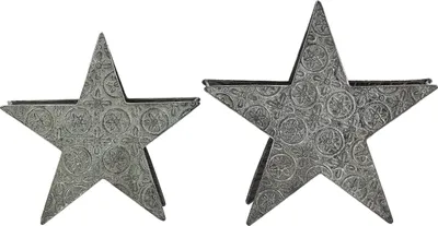 Image de BELIANI Lot de 2 photophores en métal argenté en forme d'étoile finition mate pour bougie chauffe-plat ornement de Noël décoration de style moderne
