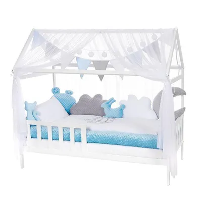 Produktbild von Baby-Delux Komplettbett Babybett Hausbett 160x80 cm weiß Kinderbett mehrteiliges Bettwäsche Set Prince