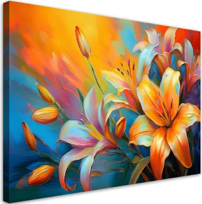 Produktbild von Leinwandbild Pastellfarbene Lilien Abstraktion 120x80 Feeby Bunt bild für die wand bereit zum aufhängen