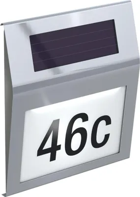 Produktbild von BASI - Solar-Hausnummer - SHN 200 - Edelstahl - 2 weiße LEDs - Solarbetrieben - Zahlen/Buchstaben-Set inkl. - 7300-0021